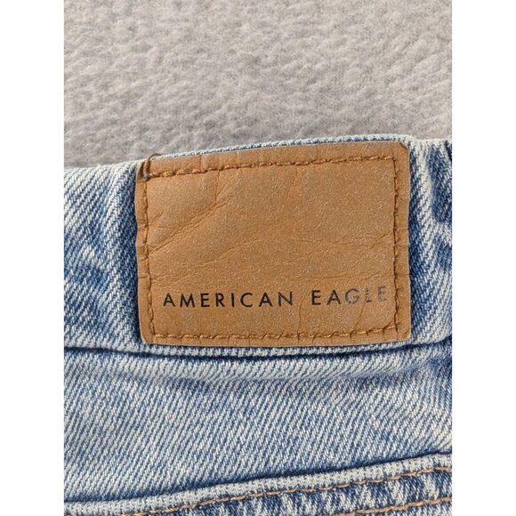 American Eagle Jeans Womens Size 12 Blue Destressed Curvy 90s Straight Whiskers - Picture 13 of 16